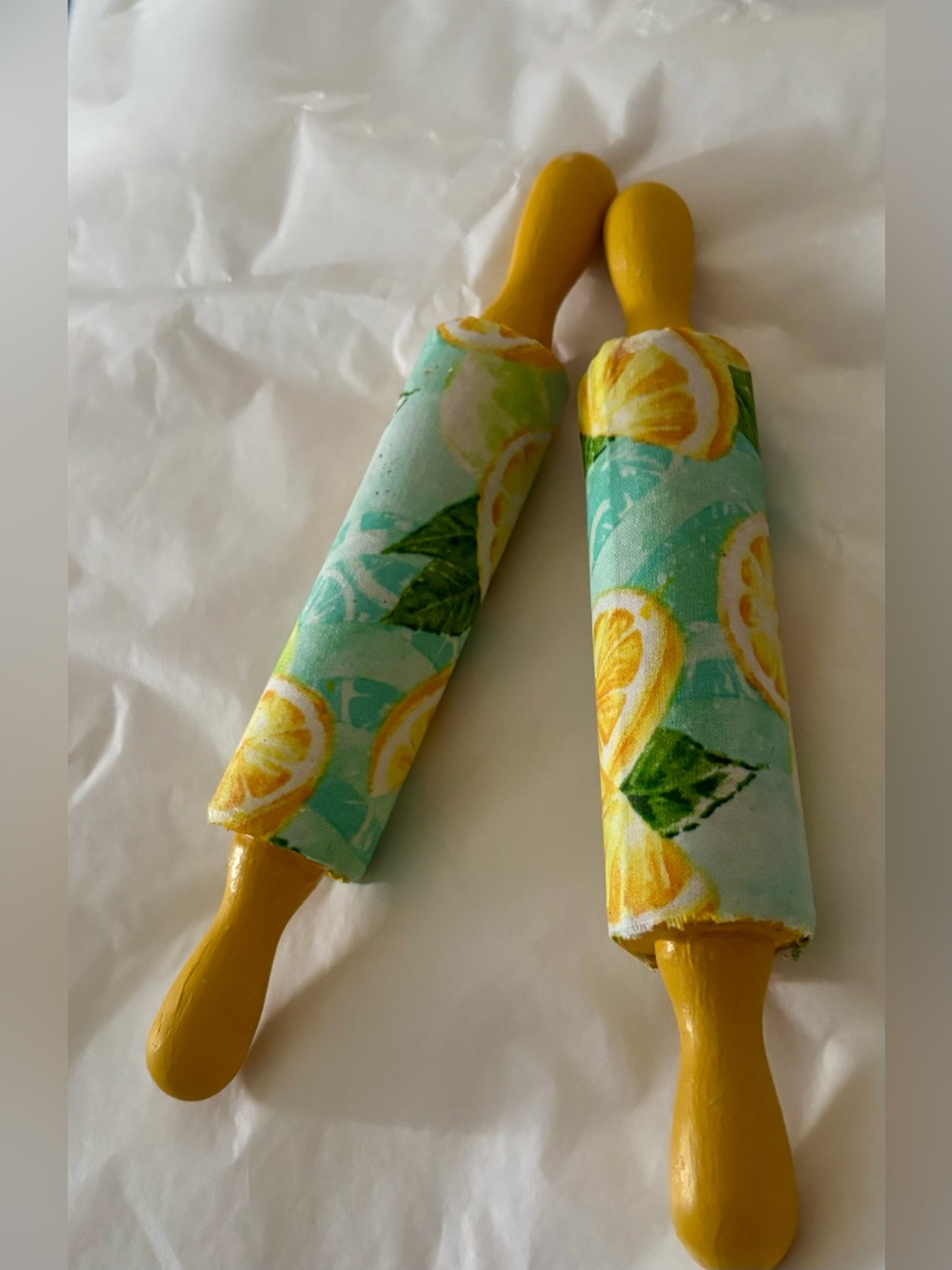 2) new Lemon Print Rolling Pins with Yellow Handles 9”